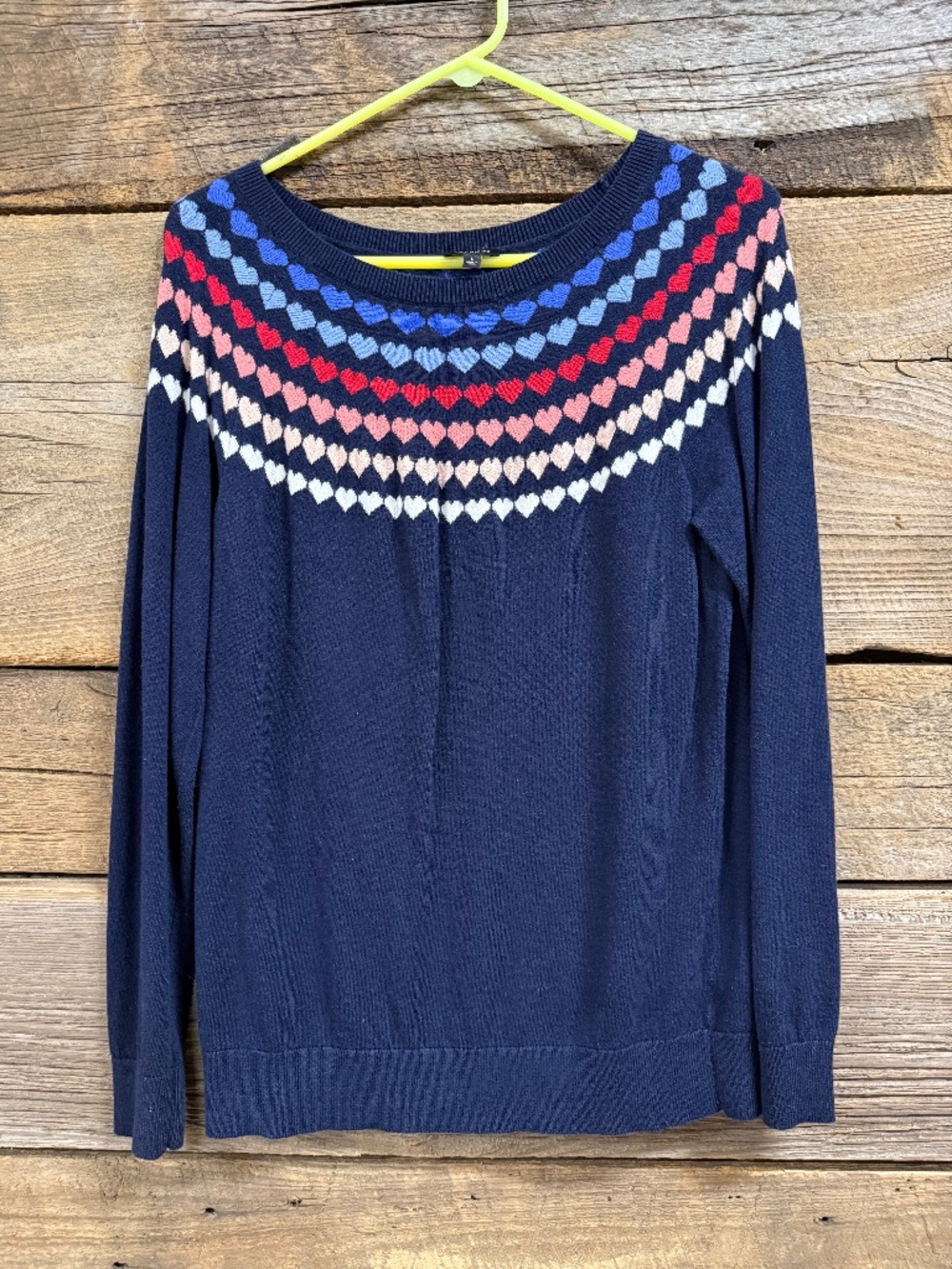 Talbots Crew neck sweater with heart yoke, navy, Large